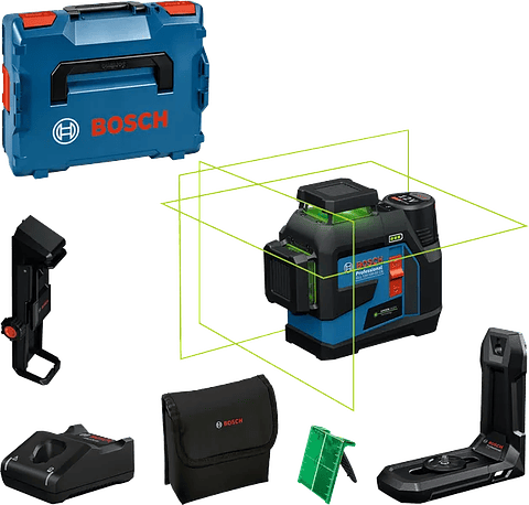 Nivel laser 3 Linhas Verdes GLL 12V-100-33 CG + 1 Bateria 12V 2.0Ah BOSCH + Receptor Laser LR 7 + Tripé BT 150 BOSCH
