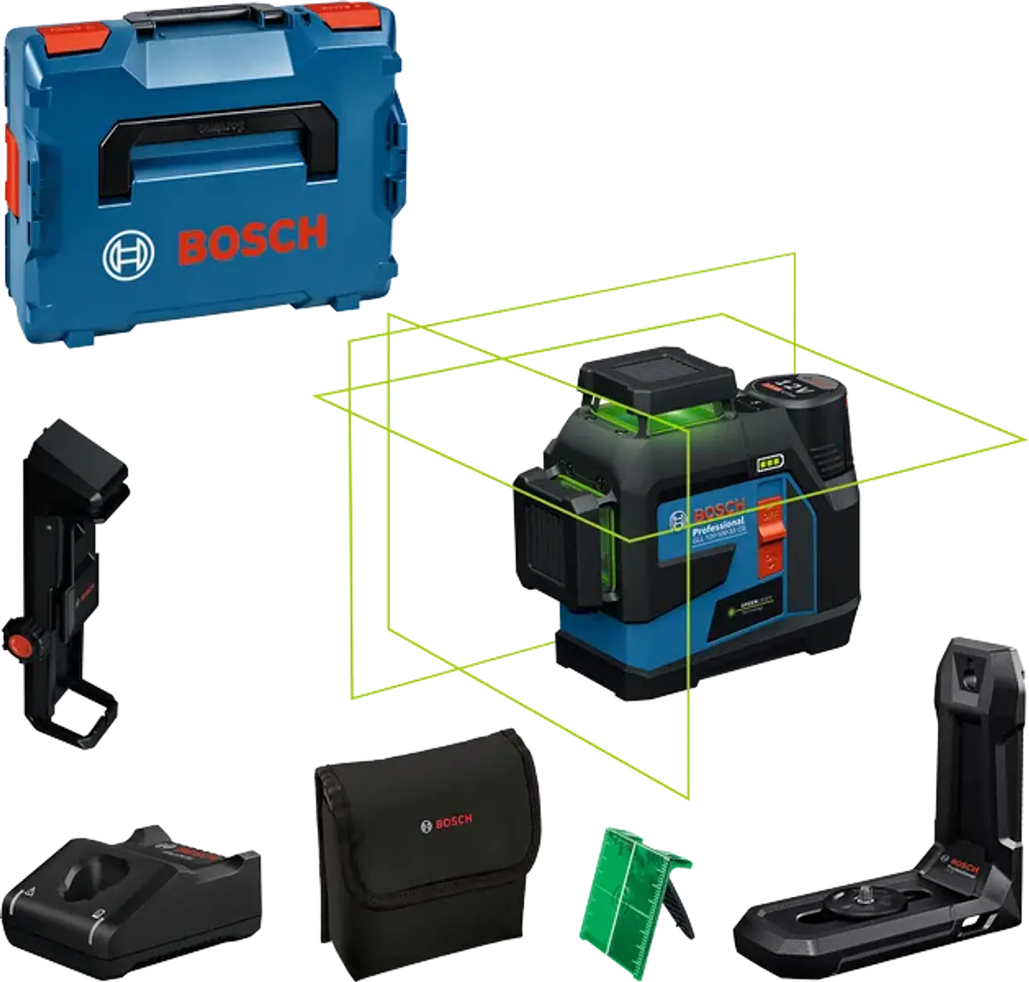 Nivel laser 3 Linhas Verdes GLL 12V-100-33 CG + 1 Bateria 12V 2.0Ah BOSCH + Receptor Laser LR 7 + Tripé BT 150 BOSCH 2