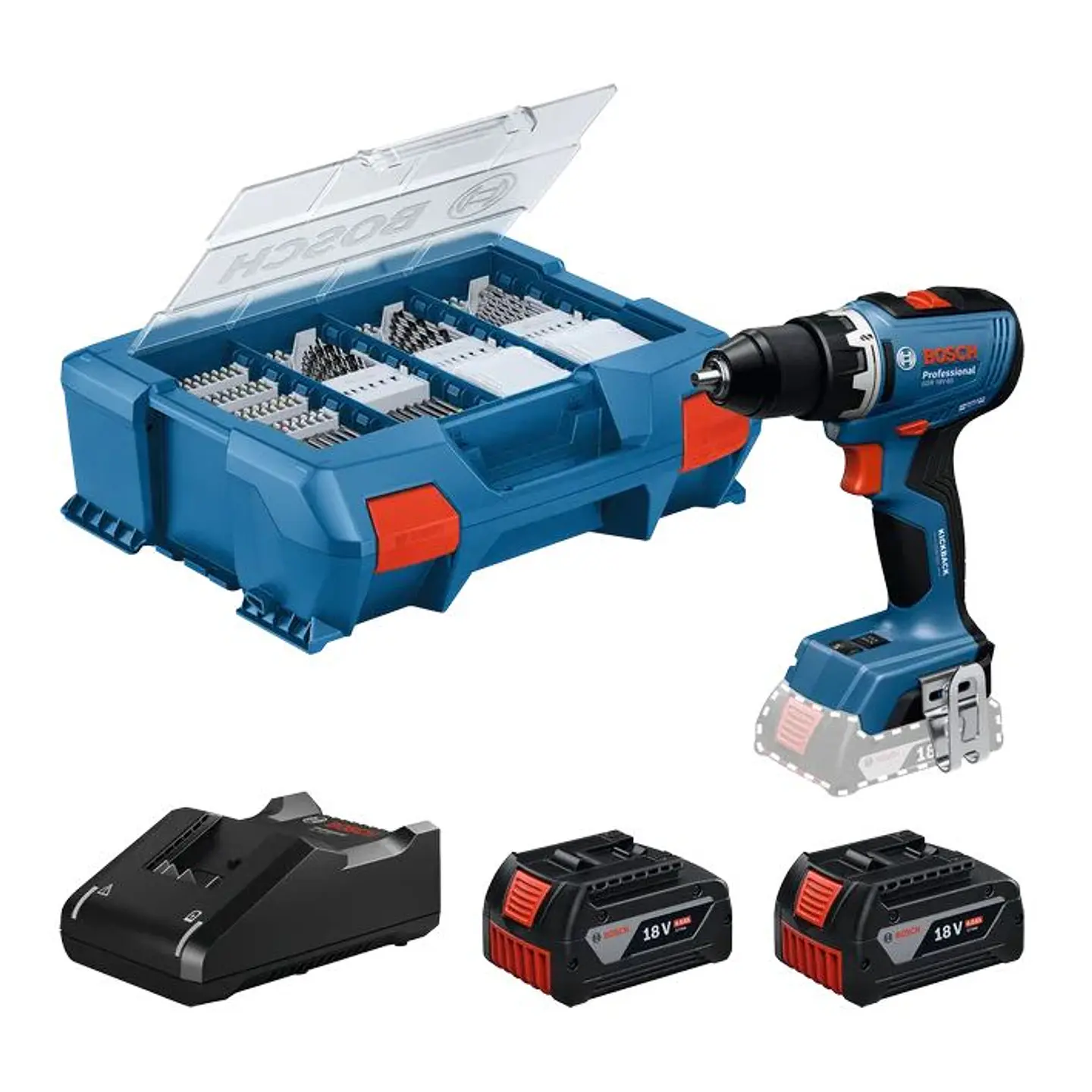 Aparafusadora/Berbequim sem fio GSR 18V-65 + 2 Baterias 18V 4.0Ah + 82 Acessórios BOSCH 1