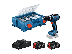 Aparafusadora/Berbequim com percussão sem fio GSB 18V-65 + 2 Baterias 18V 4.0Ah + 82 Acessorios BOSCH