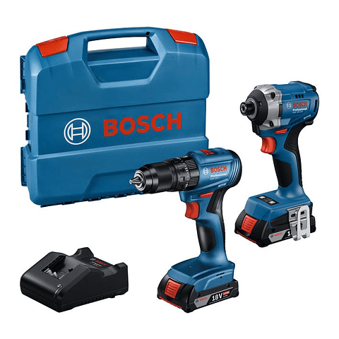 Conjunto de aparafusadora de impacto GDR 18V-215 + Berbequim GSB 185-LI + 2 Baterias 18V 2.0Ah BOSCH