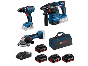 Conjunto Aparafusadora GSB 18V-65 + Rebarbadora GWS 18V-8 (125) + Martelo GBH 18V-22 + 4 Baterias 18V 4.0Ah +  1 Carregador PRIMEKIT BOSCH