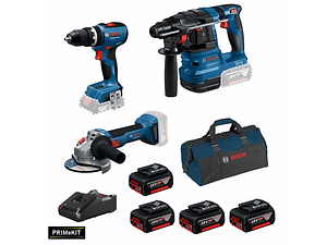 Conjunto Aparafusadora GSB 18V-65 + Rebarbadora GWS 18V-8 (125) + Martelo GBH 18V-22 + 4 Baterias 18V 4.0Ah +  1 Carregador PRIMEKIT BOSCH