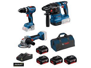 Conjunto Aparafusadora GSB 18V-65 + Rebarbadora GWS 18V-8 (125) + Martelo GBH 18V-22 + 4 Baterias 18V 4.0Ah +  1 Carregador PRIMEKIT BOSCH