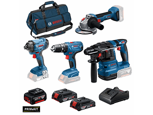 Conjunto 4 máquinas GBH 18V-22, GWS 18V-8 (125), GSB 18V-21, GDR 18V-160 + 3 Baterias (1x 4Ah + 2x 2Ah) PRIMeKIT BOSCH