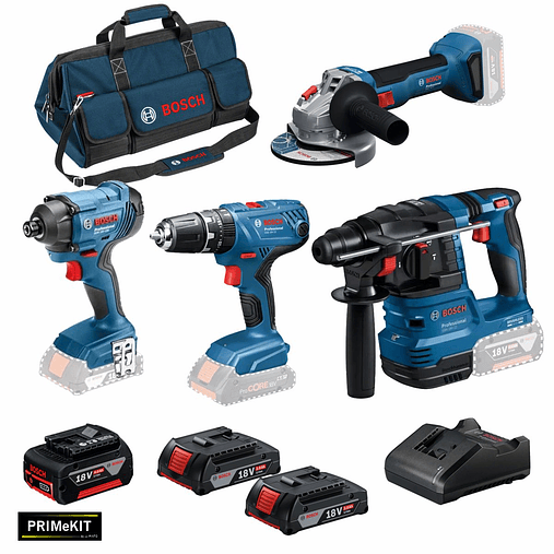 Conjunto 4 máquinas GBH 18V-22, GWS 18V-8 (125), GSB 18V-21, GDR 18V-160 + 3 Baterias (1x 4Ah + 2x 2Ah) PRIMeKIT BOSCH 2