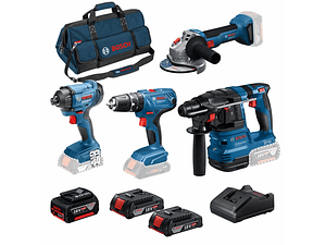 Conjunto 4 máquinas GBH 18V-22, GWS 18V-8 (125), GSB 18V-21, GDR 18V-160 + 3 Baterias (1x 4Ah + 2x 2Ah) PRIMeKIT BOSCH