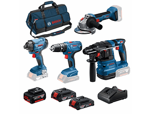 Conjunto 4 máquinas GBH 18V-22, GWS 18V-8 (125), GSB 18V-21, GDR 18V-160 + 3 Baterias (1x 4Ah + 2x 2Ah) PRIMeKIT BOSCH