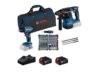 Conjunto de Aparafusadora GSR 18V-45 + Martelo perfurador GBH 18V-22 + 2 Baterias 18V 4.0Ah BOSCH