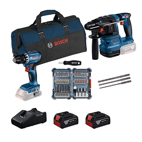 Conjunto de Aparafusadora GSR 18V-45 + Martelo perfurador GBH 18V-22 + 2 Baterias 18V 4.0Ah BOSCH