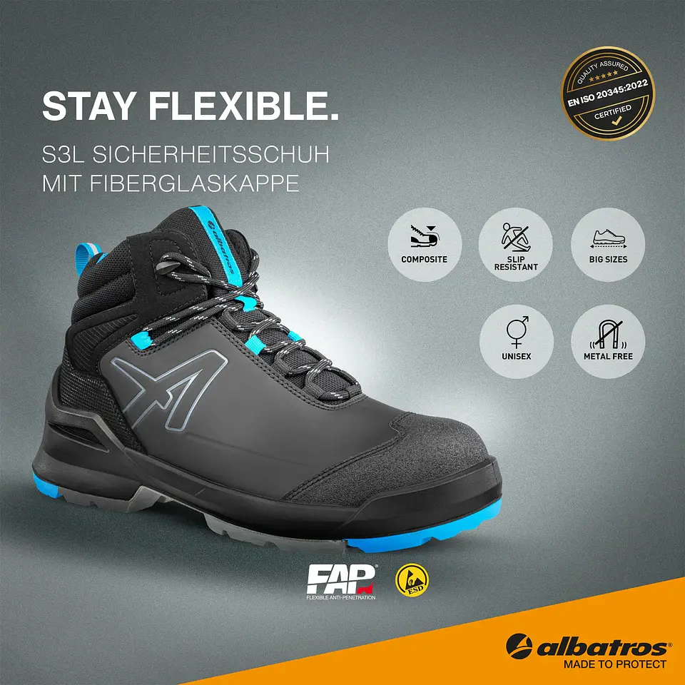 Bota de segurança TARAVAL BLACK/BLUE MID S3L ALBATROS 7