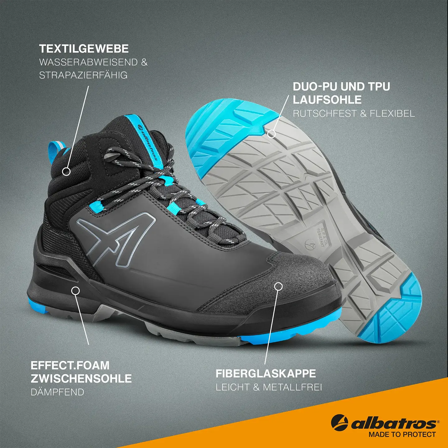 Bota de segurança TARAVAL BLACK/BLUE MID S3L ALBATROS 10