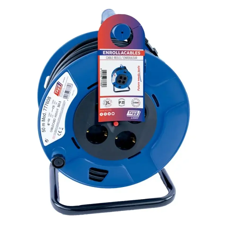 Extensão com Enrolador Cabo Elétrico IP20 4.000W H05VV-F 3x1.5mm 50 Metros TAYG 2