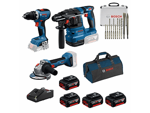 Conjunto Aparafusadora GSR 18V-65 + Rebarbadora GWS 18V-8 (125) + Martelo GBH 18V-22 + 4 Baterias 18V 4.0Ah +  1 Carregador PRIMEKIT BOSCH
