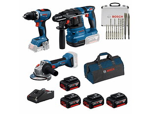 Conjunto Aparafusadora GSR 18V-65 + Rebarbadora GWS 18V-8 (125) + Martelo GBH 18V-22 + 4 Baterias 18V 4.0Ah +  1 Carregador PRIMEKIT BOSCH