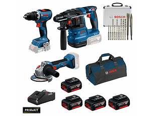 Conjunto Aparafusadora GSR 18V-65 + Rebarbadora GWS 18V-8 (125) + Martelo GBH 18V-22 + 4 Baterias 18V 4.0Ah +  1 Carregador PRIMEKIT BOSCH