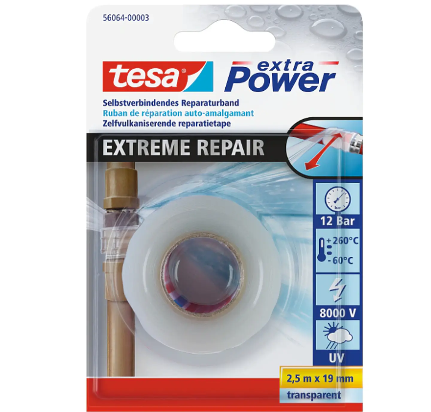Rolo Fita Reparação em Silicone Transparente Extra Power Extreme 19 mm x 2,5 mts. 56064 TESA 1