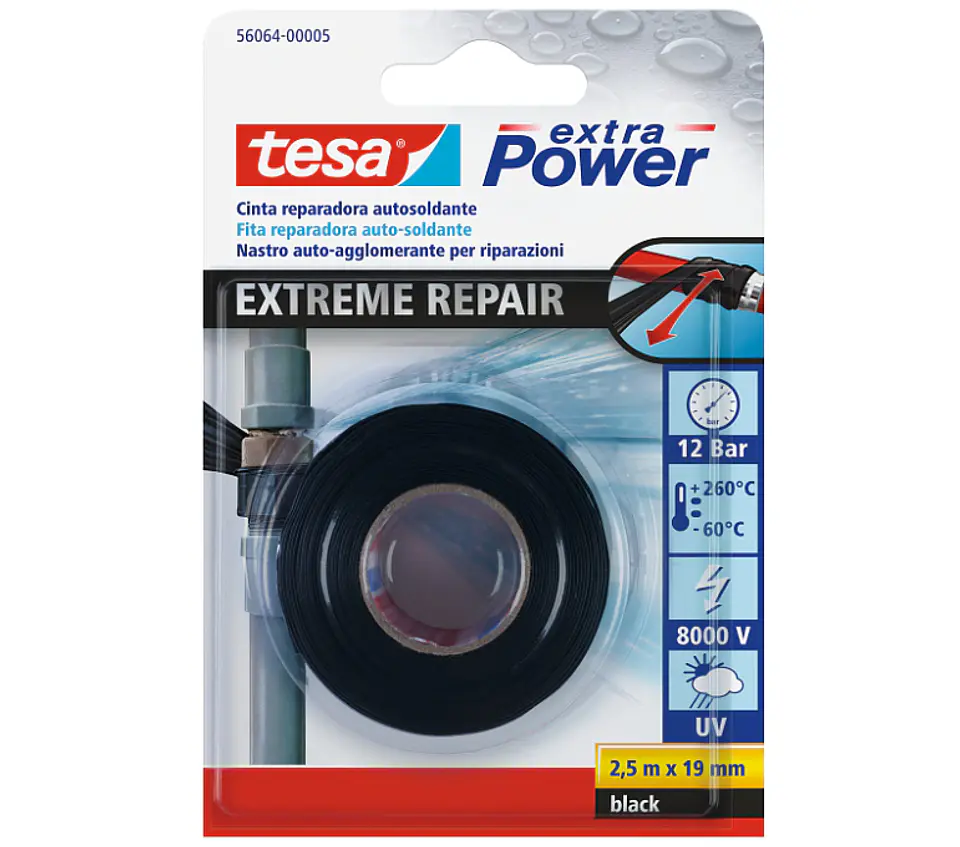 Rolo Fita Reparação em Silicone Preto Extra Power Extreme 19 mm x 2,5 mts. 56064 TESA  1