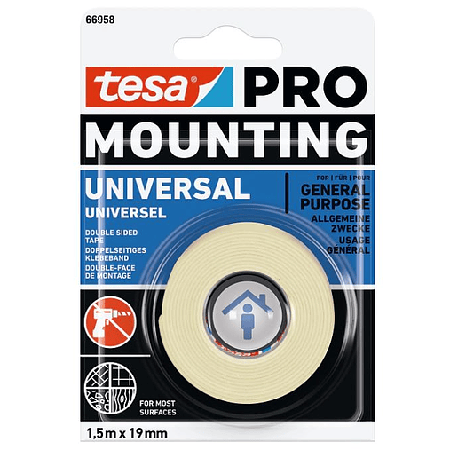 Rolo Fita Dupla Face Universal Branca 19 mm x 1,5 mts. 66958 TESA 1