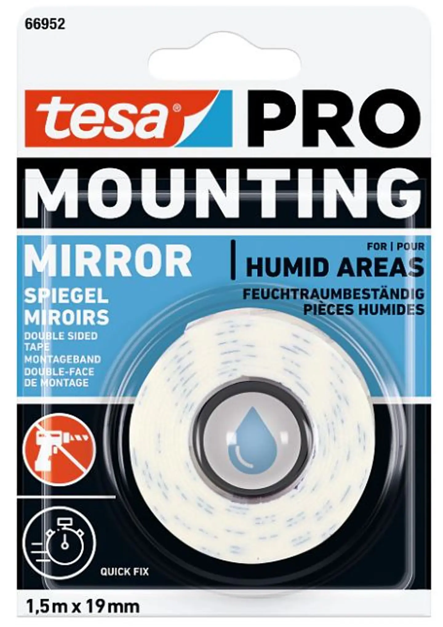 Rolo Fita Dupla Face Espelhos Branca 19 mm x 1,5 mts. 66952 TESA 1