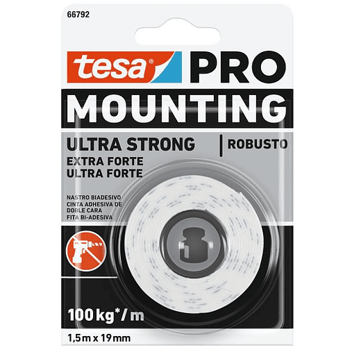 Rolo Fita Dupla Face Ultra Forte Branca  19 mm x 1,5 mts. 66792 TESA 1