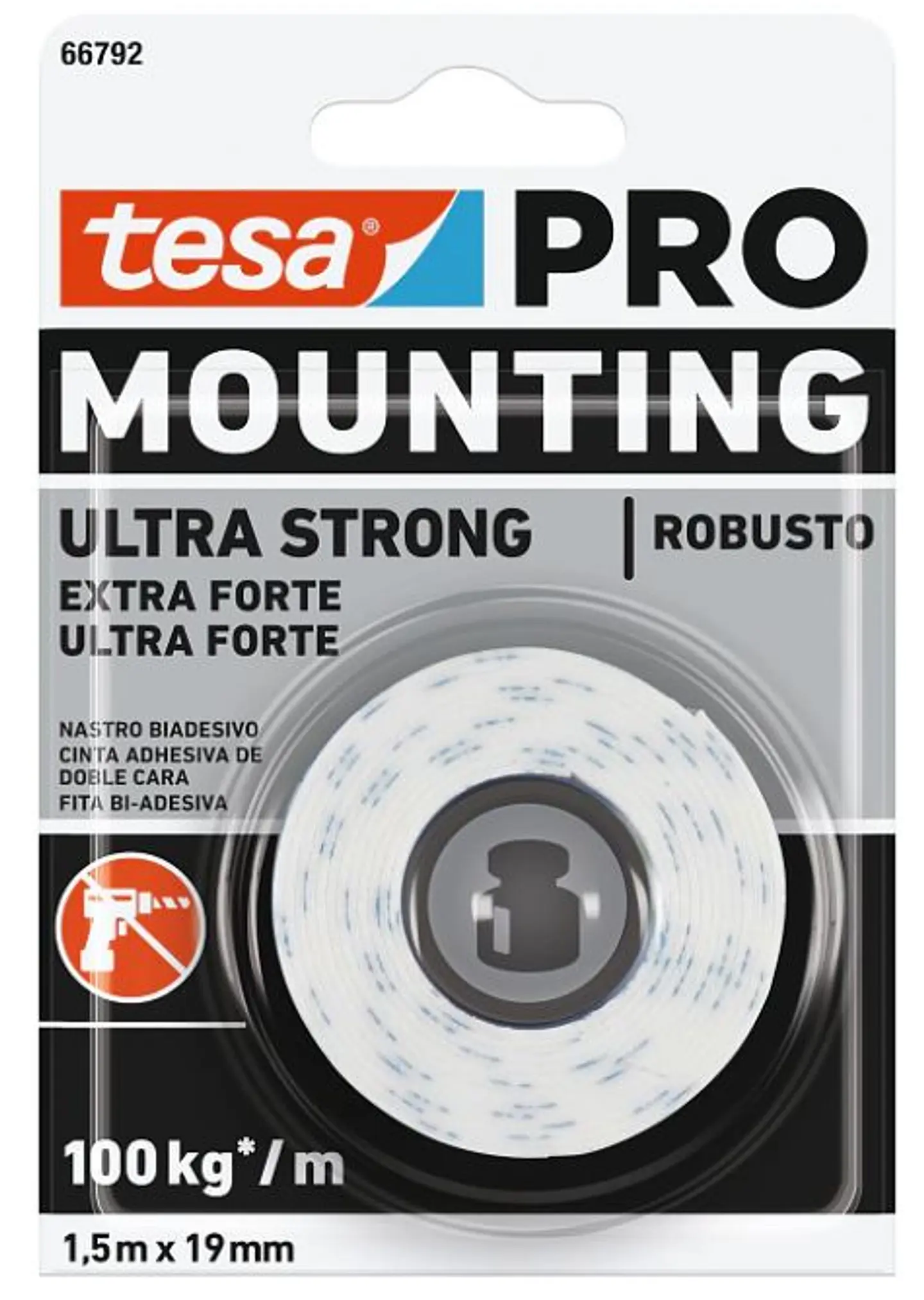 Rolo Fita Dupla Face Ultra Forte Branca  19 mm x 1,5 mts. 66792 TESA 1