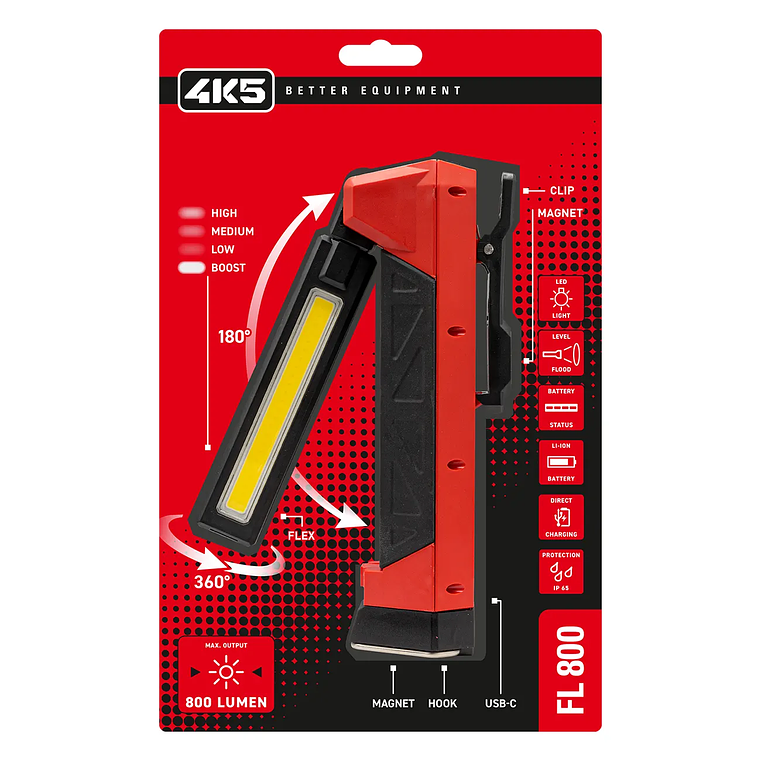 Lanterna 800 Lúmens a Bateria Retrátil com Cabeça Giratória de 180° e 360° FL800 4K5  6