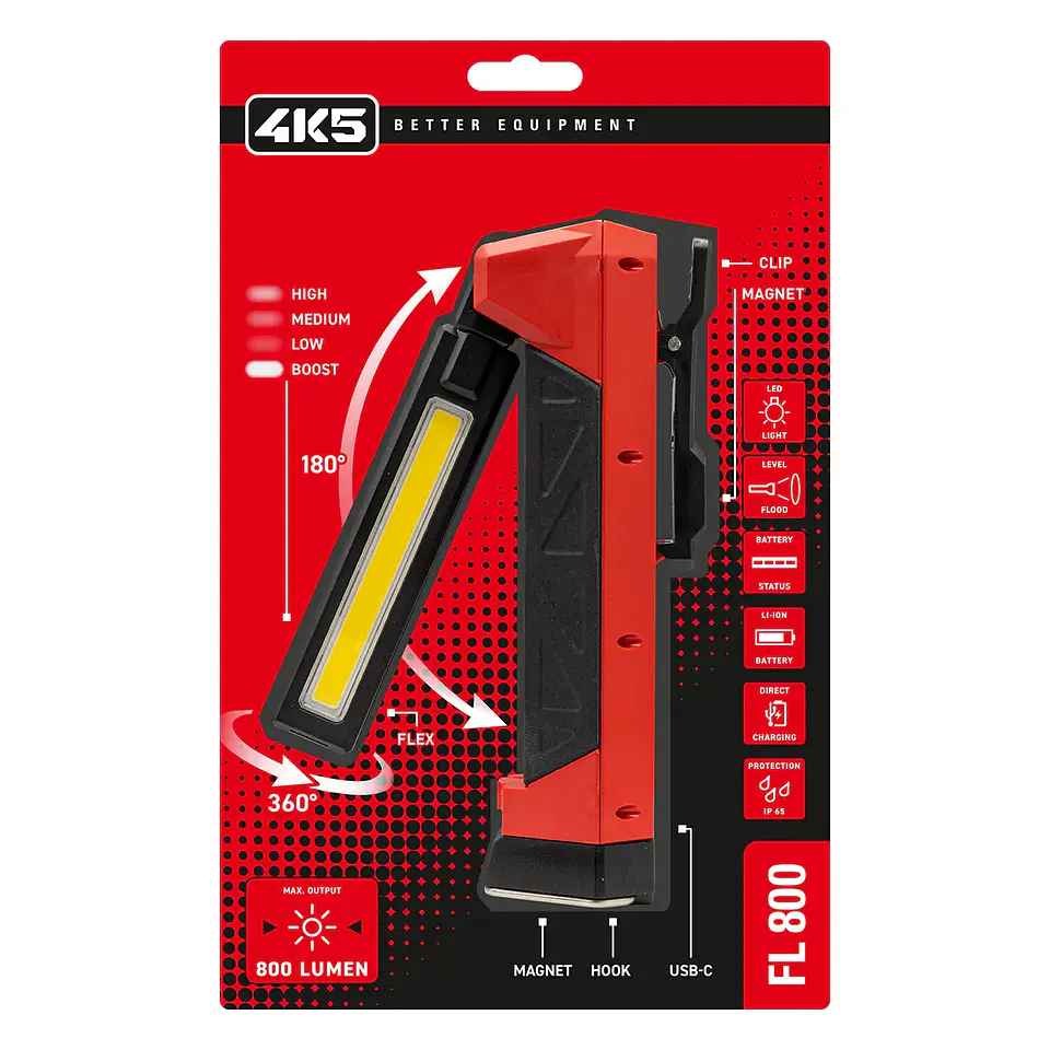 Lanterna 800 Lúmens a Bateria Retrátil com Cabeça Giratória de 180° e 360° FL800 4K5  6