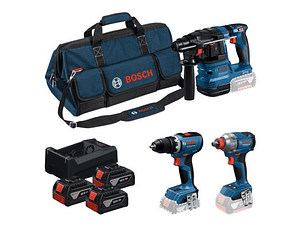 Conjunto sem fio Aparafusadora GSR 18V-65 + Aparafusadora impacto GDX 18V-285 + Martelo GBH 18V-22 + 3 Baterias 18V 5.0Ah BOSCH