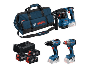 Conjunto sem fio Aparafusadora GSR 18V-65 + Aparafusadora impacto GDX 18V-285 + Martelo GBH 18V-22 + 3 Baterias 18V 5.0Ah BOSCH