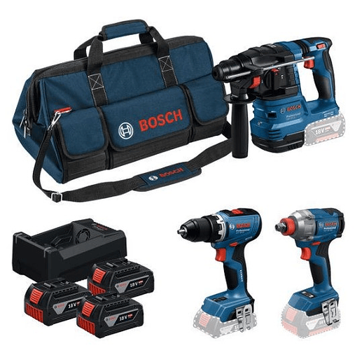 Conjunto sem fio Aparafusadora GSR 18V-65 + Aparafusadora impacto GDX 18V-285 + Martelo GBH 18V-22 + 3 Baterias 18V 5.0Ah BOSCH 1