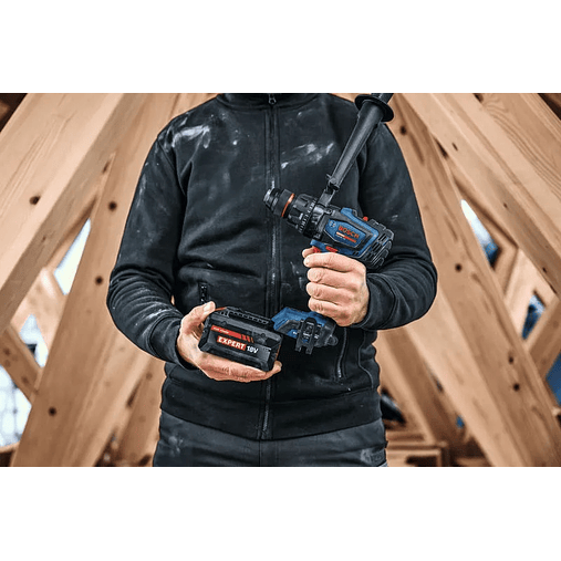 Aparafusadora/Berbequim com percussão sem fio EXPERT EXSB18V-150 + 3 baterias EXBA18V (2x 8.0Ah + 1x 5.5Ah) + Mala L-BOXX BOSCH 4