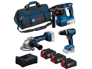 Conjunto sem fio Aparafusadora GSB 18V-65 + Martelo GBH 18V-22 + Rebarbadora GWS 18V-11 (125) + 3 Baterias 18V 5.0Ah BOSCH