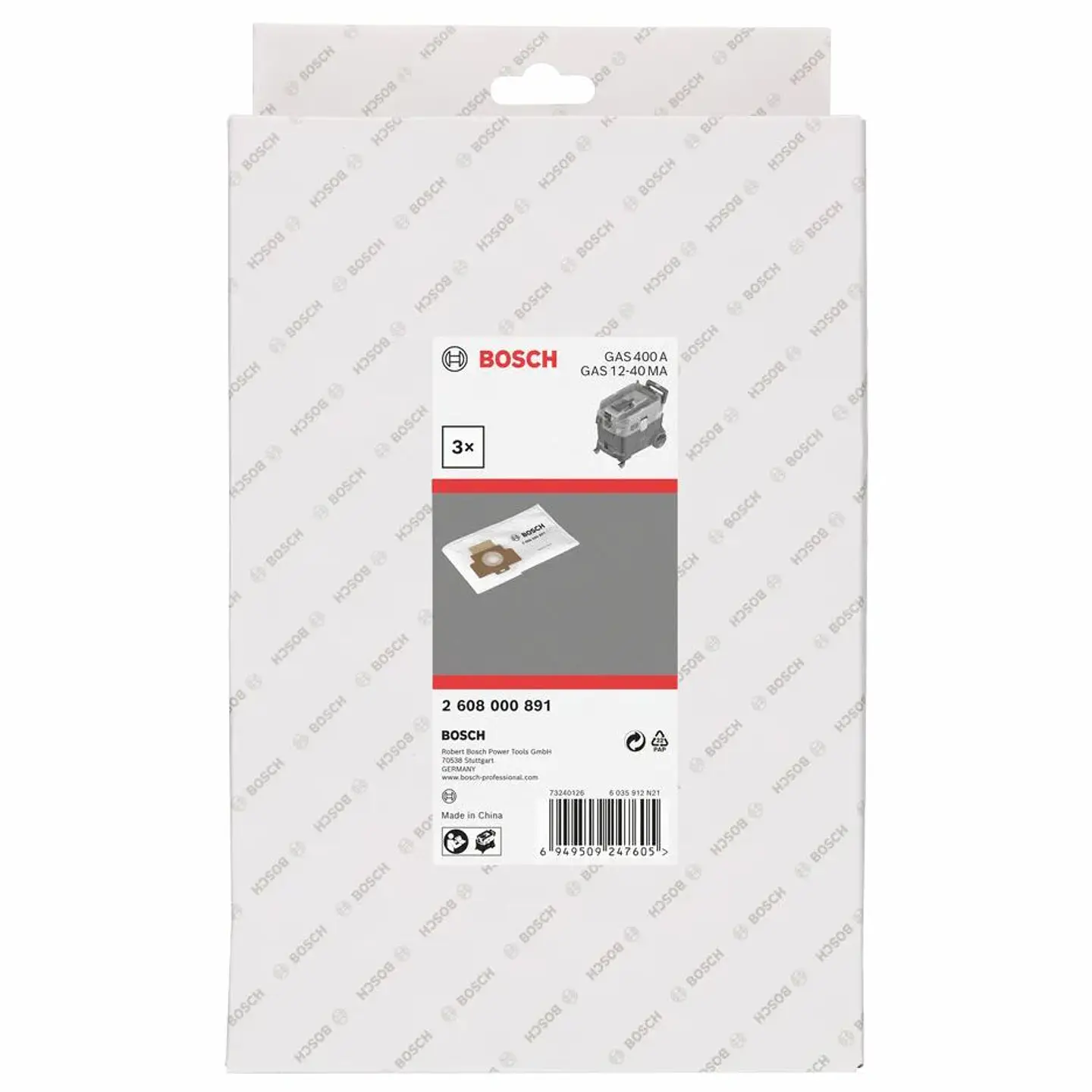 Saco para aspirador GAS 12-40 MA / GAS 400 A BOSCH (3 Unid.) 2