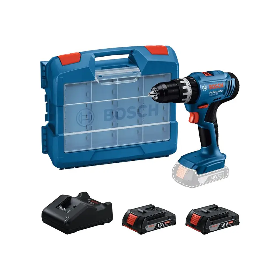 Aparafusadora/Berbequim sem fio GSB 18V-25 + 2 Baterias 18V 2.0Ah + Mala L-Case BOSCH 1