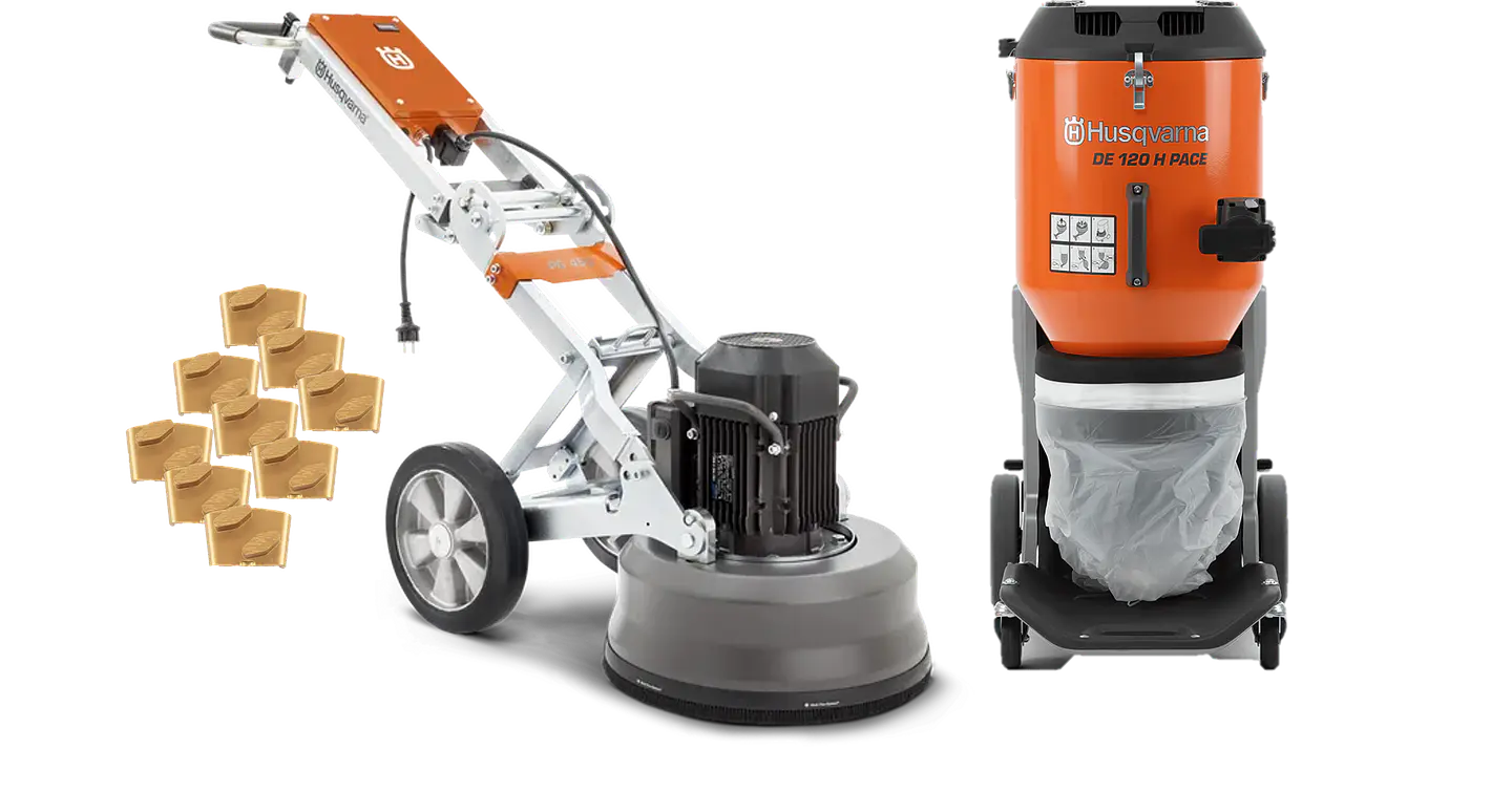 Lixadora/Polidora de Pavimentos PG 450 + 9 VARI-GRIND EZ S25 + Aspirador DE 120H HUSQVARNA  1