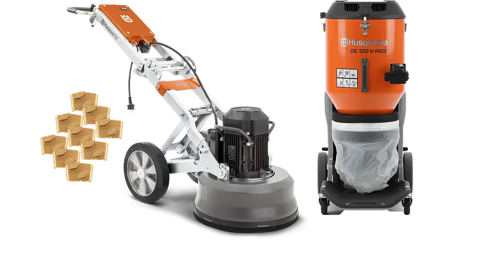 Lixadora/Polidora de Pavimentos PG 450 + 9 VARI-GRIND EZ S25 + Aspirador DE 120H HUSQVARNA  1