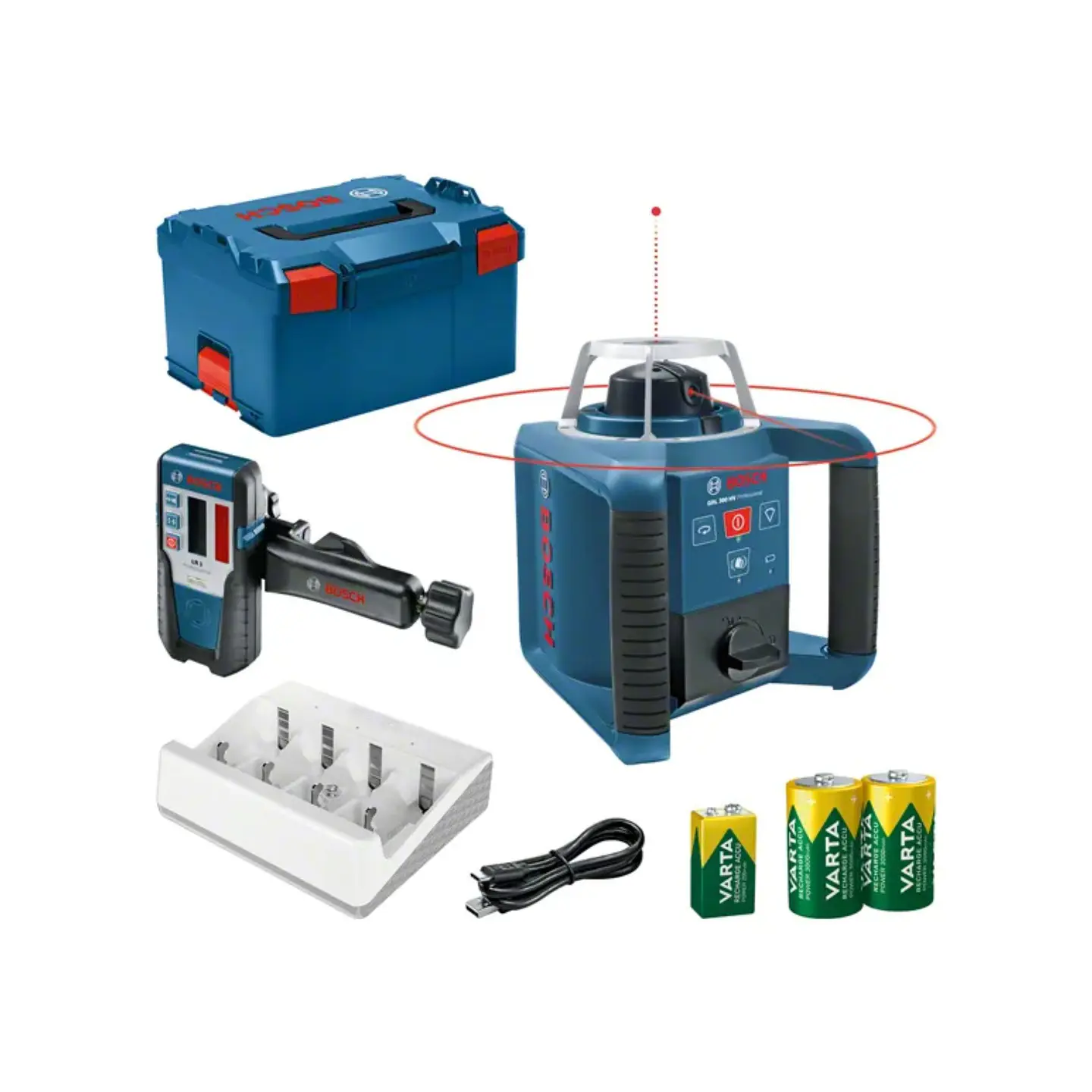 Laser de rotação PRO GRL 300 HV + Mala L-BOXX 238 + 2 pilhas de 1,2 HR20 + 1 pilha de 9V BOSCH 1