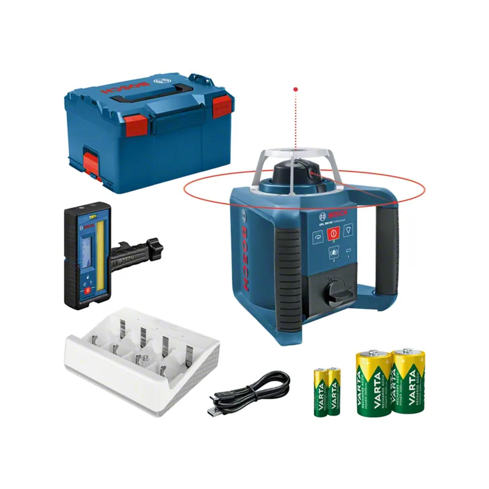 Laser de rotação PRO GRL 300 HV + Mala L-BOXX 238 + 2 pilhas de 1,2 V HR26 + 2 pilhas de 1,2 HR20 + 1 carregador VARTA BOSCH 1