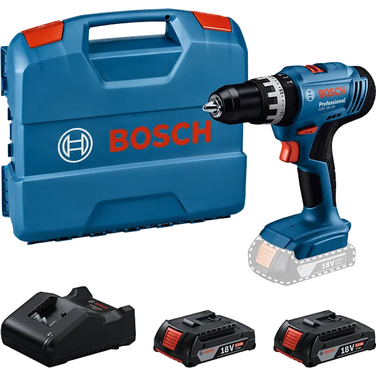 Aparafusadora/Berbequim sem fio GSB 18V-25 + 2 Baterias 18V 2.0Ah + Mala L-Case BOSCH 1