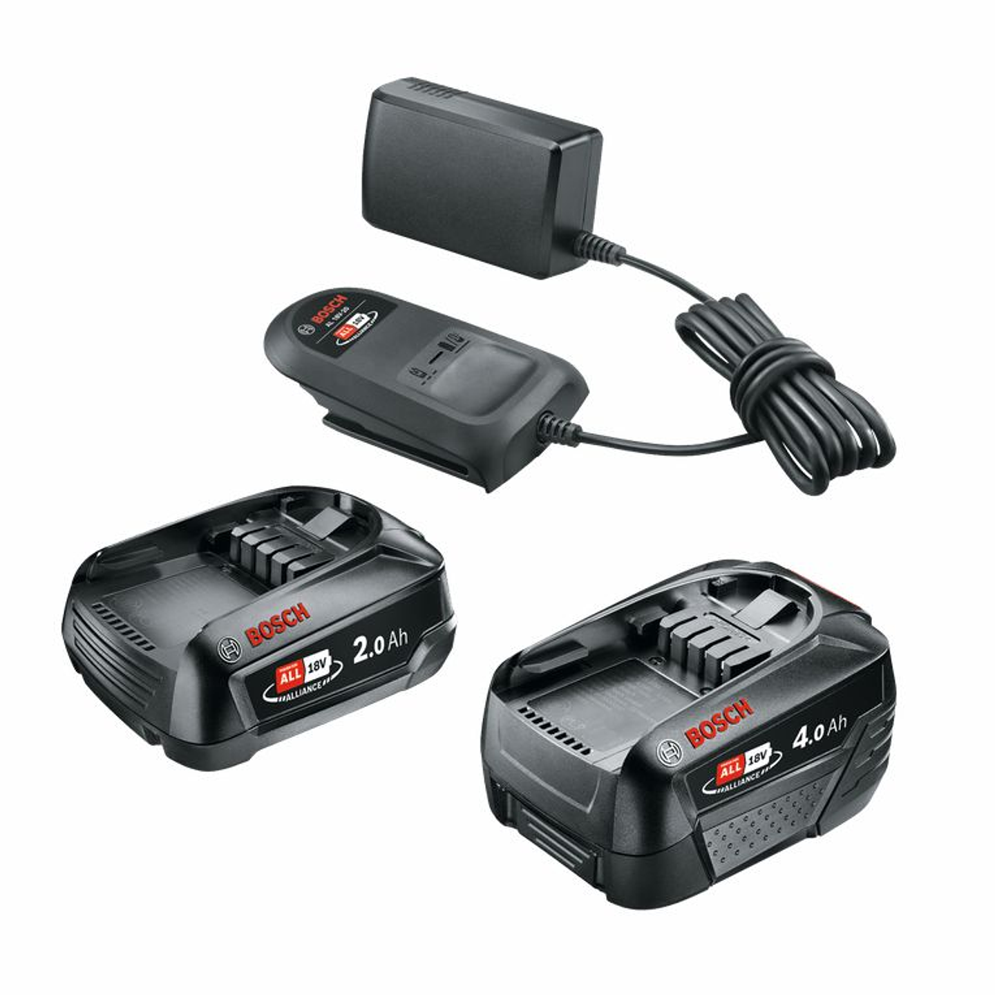 Conjunto 2 baterias 18V (2,0Ah + 4,0 Ah) + carregador BOSCH DIY 1