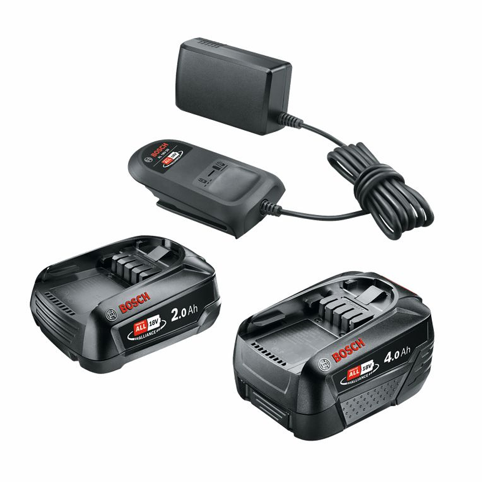 Conjunto 2 baterias 18V (2,0Ah + 4,0 Ah) + carregador BOSCH DIY 1