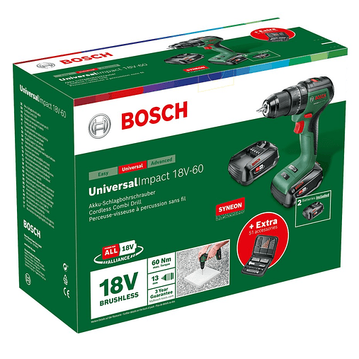 Berbequim com percussão sem fio UniversalImpact 18V-60 - 2 baterias de 2,0 Ah | carregador BOSCH DIY 3