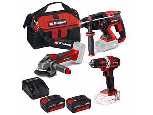 Conjunto de Aparafusadora TE-CD 18/40 Li + Rebarbadora TE-AG 18 Li + Martelo perfurador SDS Plus TP-HD 18/22 D Li BL + 2 Baterias 18V 4.0Ah EINHELL