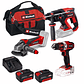 Conjunto de Aparafusadora TE-CD 18/40 Li + Rebarbadora TE-AG 18 Li + Martelo perfurador SDS Plus TP-HD 18/22 D Li BL + 2 Baterias 18V 4.0Ah EINHELL - vignette 1
