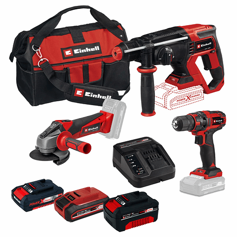 Conjunto de Aparafusadora TC-CD 18/35 Li + Rebarbadora TC-AG 18/115 Li + Martelo perfurador SDS Plus TE-HD 18/20 Li + 3 Baterias 18V (1.5Ah + 3.0Ah + 4.0Ah) EINHELL