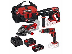 Conjunto de Aparafusadora pladur TE-DY 18 Li + Rebarbadora TE-AG 18 Li + Martelo perfurador SDS Plus TE-HD 18/20 Li + 2 Baterias 18V (2.5Ah + 4.0Ah) EINHELL