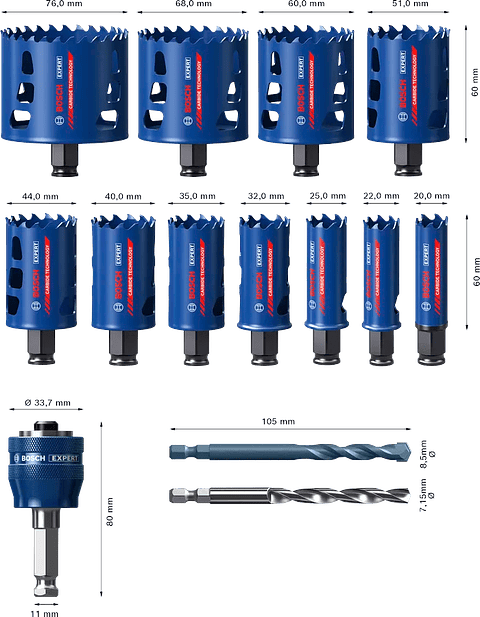 Conjunto de serras craneanas universais EXPERT Multi Material PC Plus (14 PCS) BOSCH