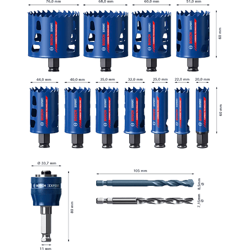 Conjunto de serras craneanas universais EXPERT Multi Material PC Plus (14 PCS) BOSCH 2