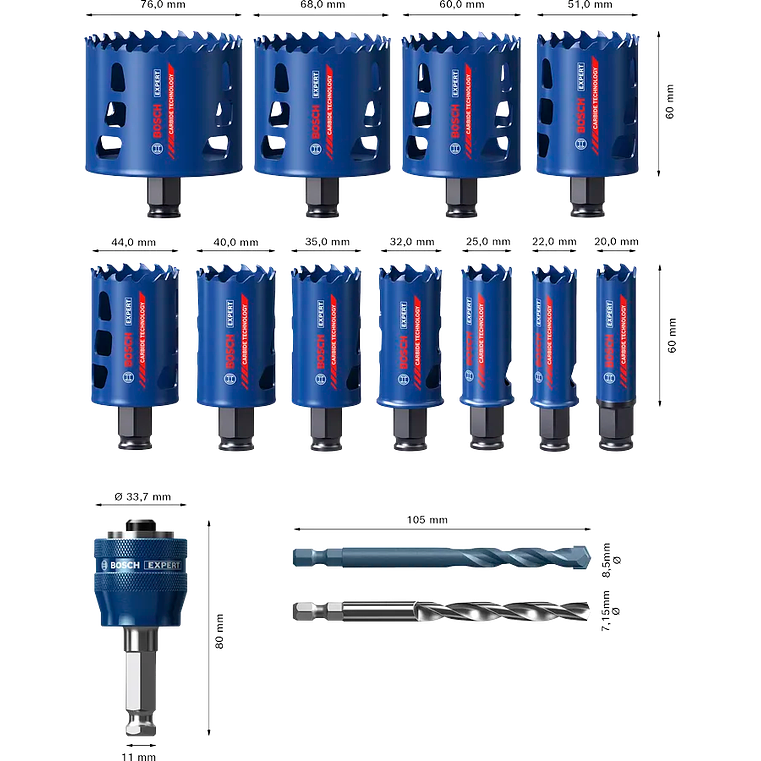Conjunto de serras craneanas universais EXPERT Multi Material PC Plus (14 PCS) BOSCH 2